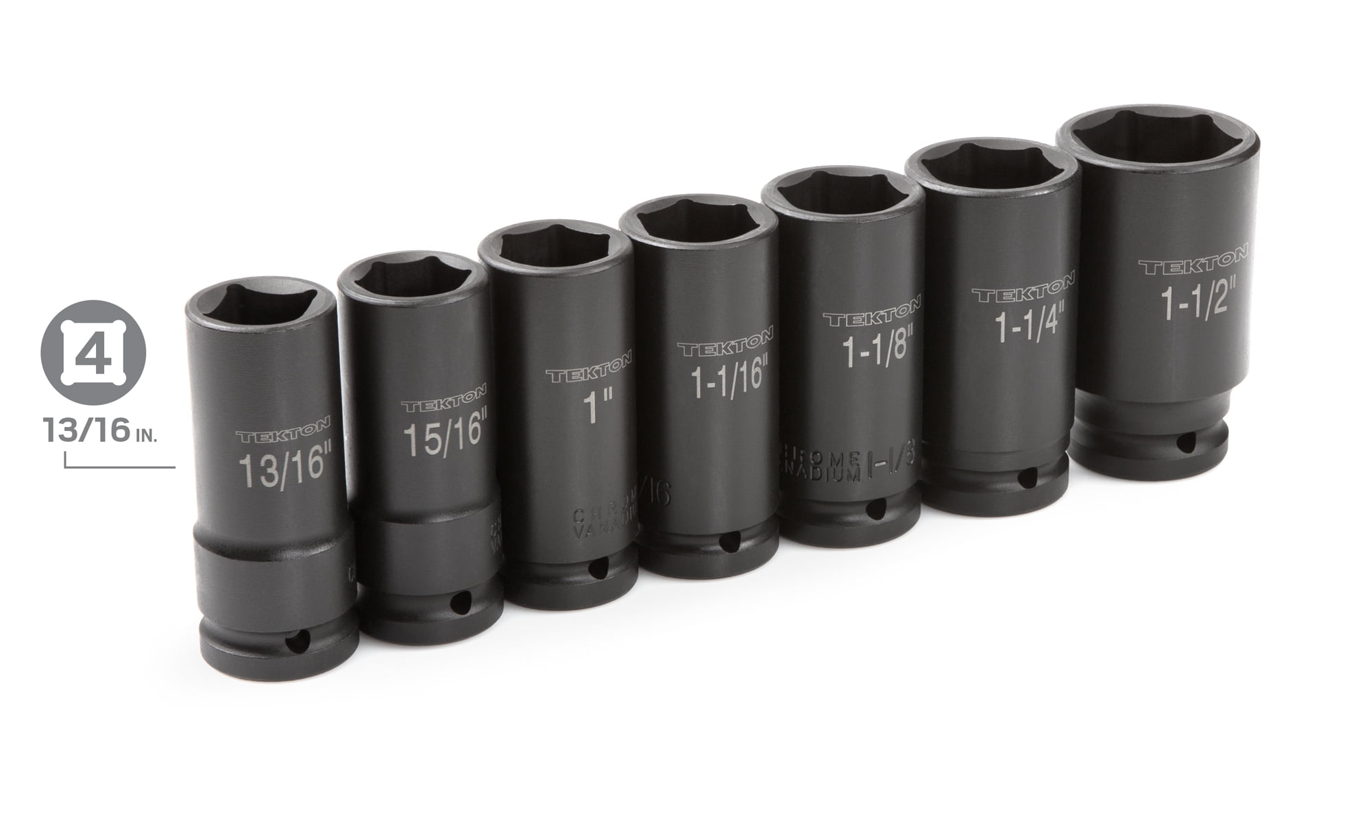 TEKTON 3/4 Inch Drive Deep 6-Point Impact Socket Set with Case, 7-Piece (13/16 - 1-1/2 in.) | 4890