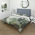 thumbnail image 1 of Designart "Misty Morning Pine Tree Charm I" Landscapes Bedding Covert Set - Tree Pine Green Floral Bed Set With 2 Shams, 1 of 6