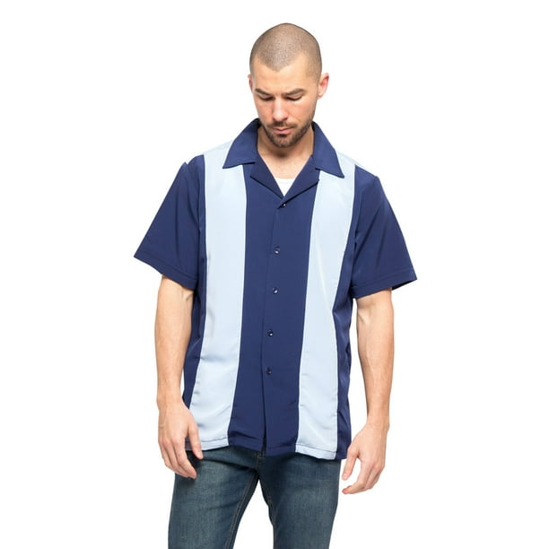 GStyle USA Men's Two Tone Retro Button Down Bowling Shirts, Up To 5X