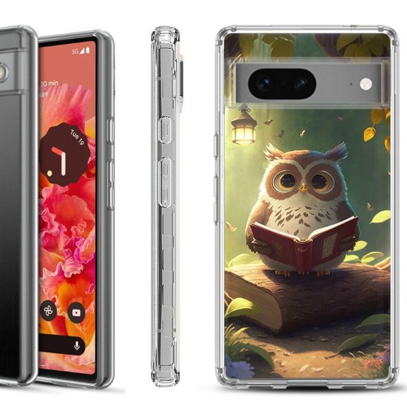 Shockproof Phone Case for Google Pixel 8a 5G, Hybrid Case Cover, by OneToughShield - Owl Reading