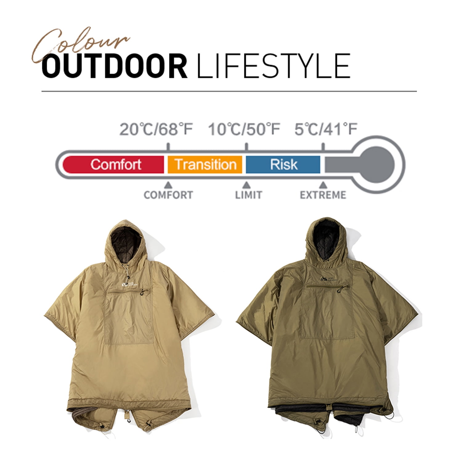 Mobi Garden, Poncho Sleeping Bag, Wearable Hooded Thermal Cape, Outdoor Warm Hooded Camping Quilt,  3 in 1 Sleeping Bag, 20D Ultralight Waterproof Fabric, For Home/Office/Camping/Traveling