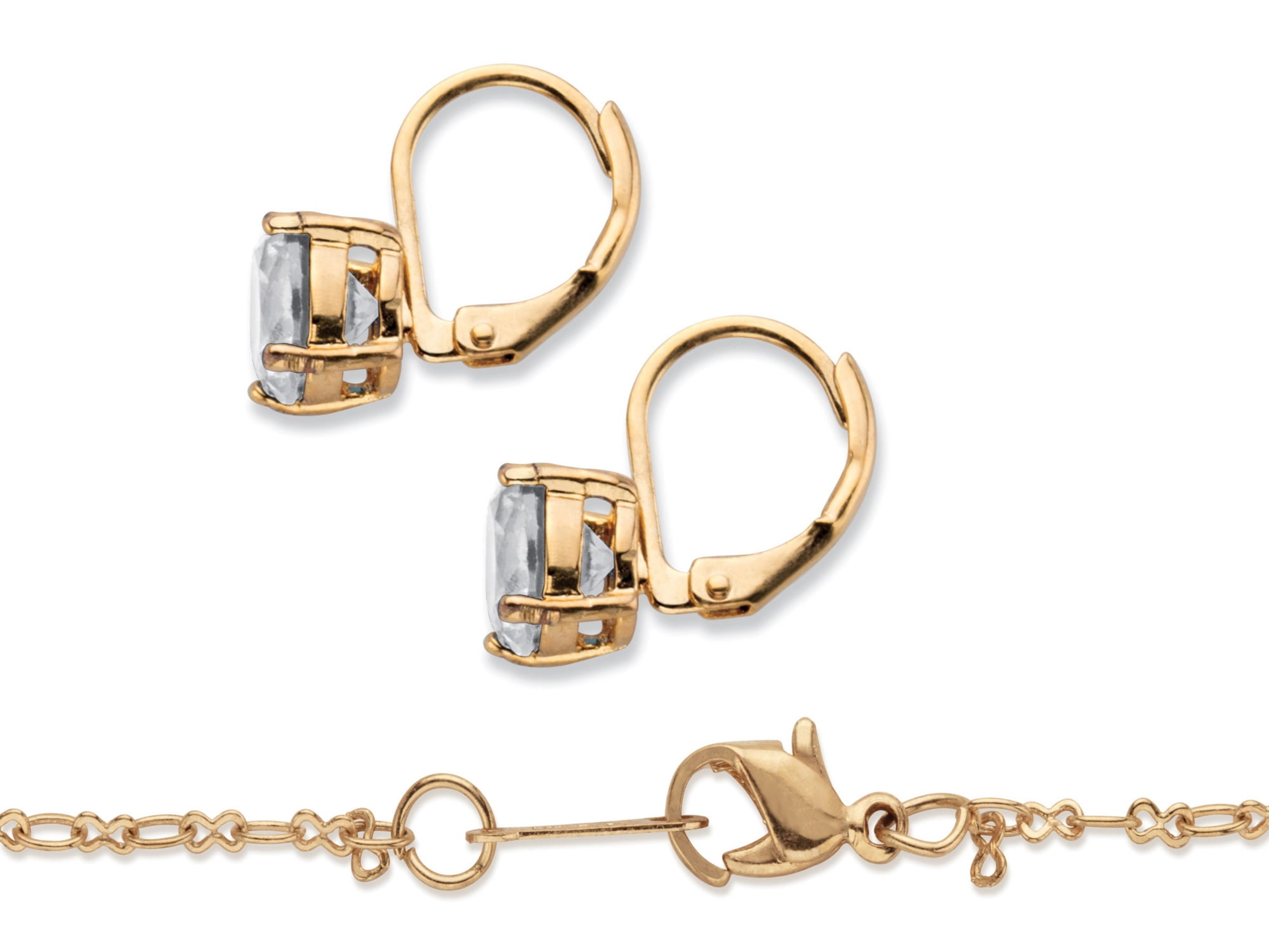 PalmBeach Jewelry Round Simulated Birthstone Earring and Solitaire Pendant Necklace Set in Goldtone 18"