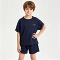 thumbnail image 2 of Vornjynx Outfit Sets for Boys Crew Neck Short Sleeve Tee and Shorts Elastic Waist Comfort Soft Summer Trendy Daily Clothes 2 Piece Dark Blue Size 18, 2 of 6