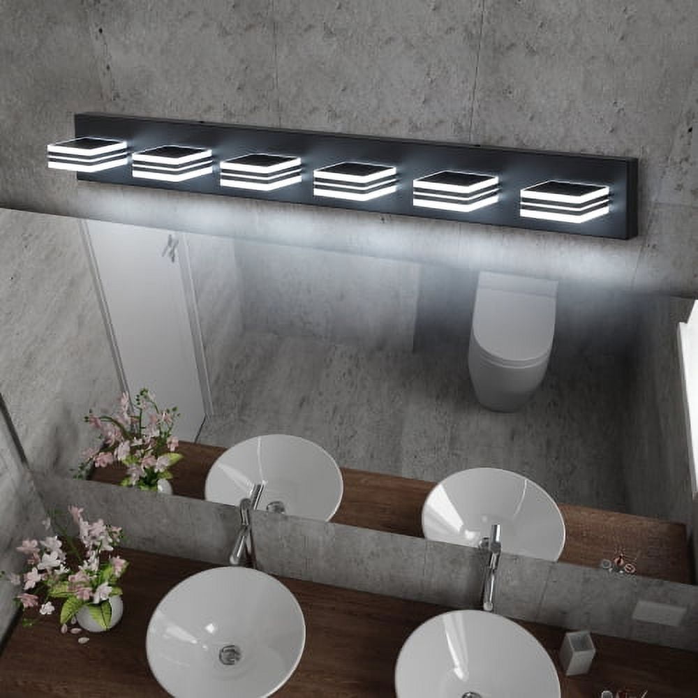 Hi-LIGHTS,Modern 6-Light(6000K) Rotatable & Dimmable LED Vanity Light with Acrylic Shades,Sleek Bathroom Wall Fixture for Bathroom,Dressing Room,Mirror Cabinet,Living Room,Bedroom(Black）