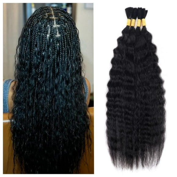 RLHAIR Wet and Wavy Human Braiding Hair Super Wave Bulk Human Hair For Braiding No Weft 100g (1Pack-4PCS) Super French Human Braiding Hair For Boho B