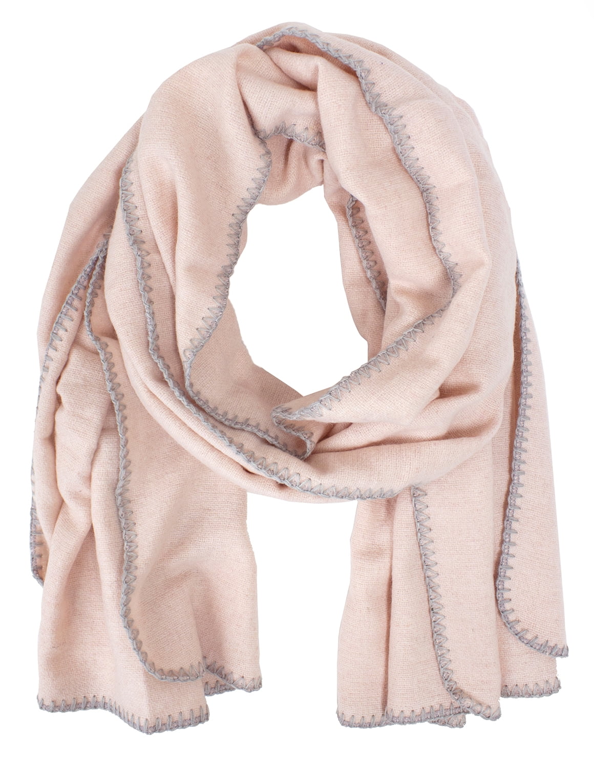 StylesILove Winter Ultra Soft Solid Color 100 Wool Scarf Stitch Trim