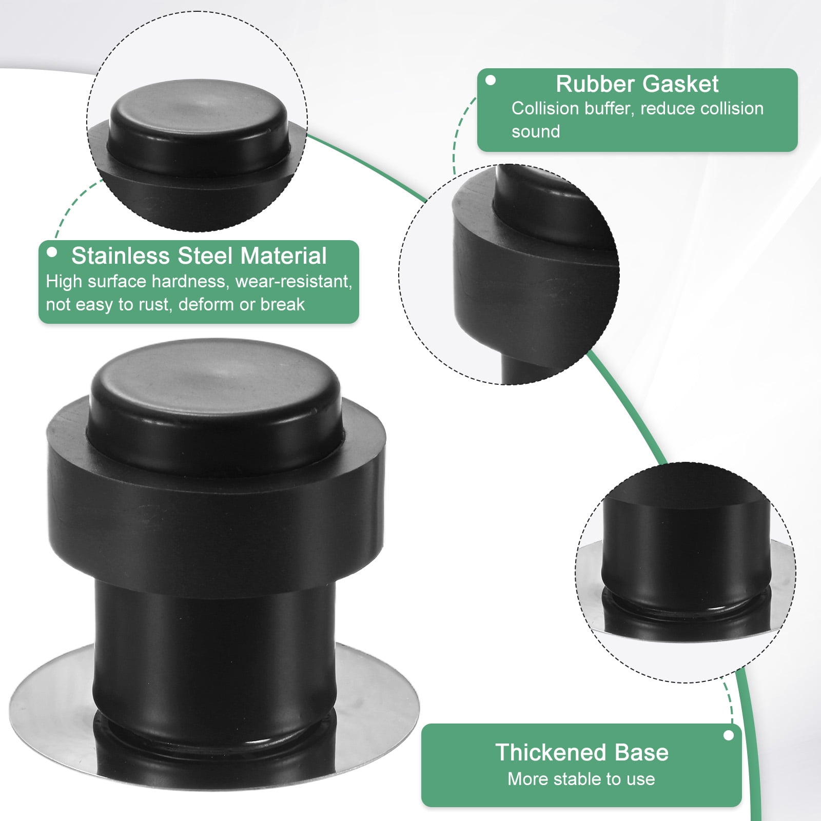 Uxcell 4-Pack Floor Door Stoppers, Stainless Steel Cylindrical Door Stop with Plastic Rubber Bumper [Black]
