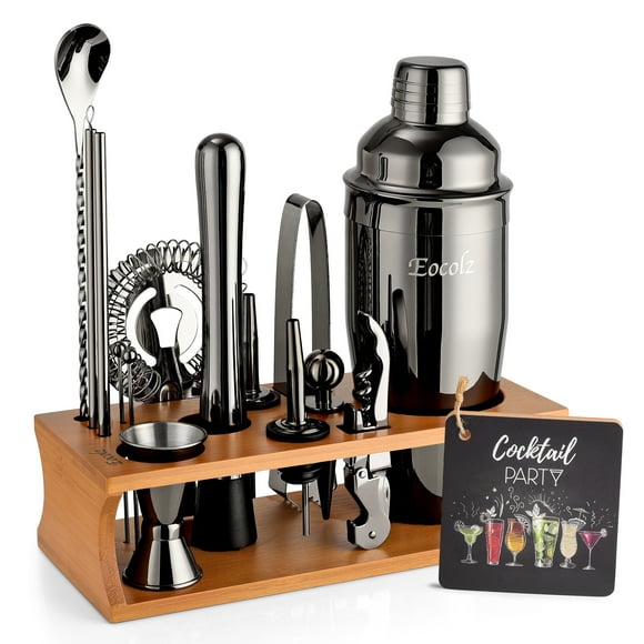 Cocktail Shaker Set Bartender Kit with Stand Bar Tool Bar Set for Drink Mixing Home Bartending Kit Bar Cart Accessories: Martini Shaker Mixer Spoon Jigger Muddler Strainer Gifts (Black Cobbler - 17)