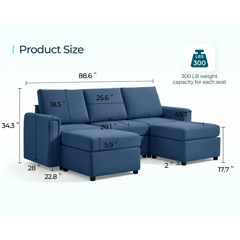 LINSY HOME Modular Couches and Sofas Sectional with Storage Sectional Sofa  U Shaped Sectional Couch with Reversible Chaises, Blue 