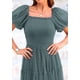 thumbnail image 5 of Vestido PRETTYGARDEN Midi de Tul con Fruncido y Mangas Abullonadas Verde Salvia XXL, 5 of 7