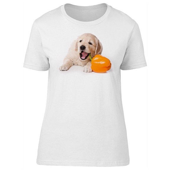 Cute Golden Retriever & Pepper T-Shirt Women -Image by Shutterstock, Female XX-Large