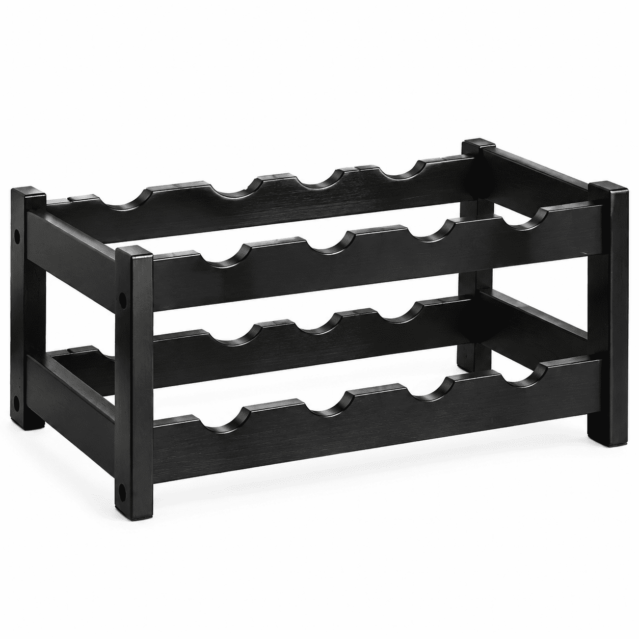 Bamboo Wine Rack 2-Tier Wine Racks Countertop Cabinet Wine Holder Wine Storage Shelf for Pantry Kitchen Bar Black
