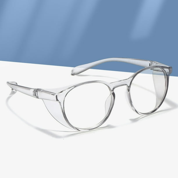 Gafas de seguridad redondas con estilo antivaho, protectores laterales, protección ocular UV, gafas de bloqueo de luz azul HD, cómodas gafas de laboratorio transparentes (blanco)