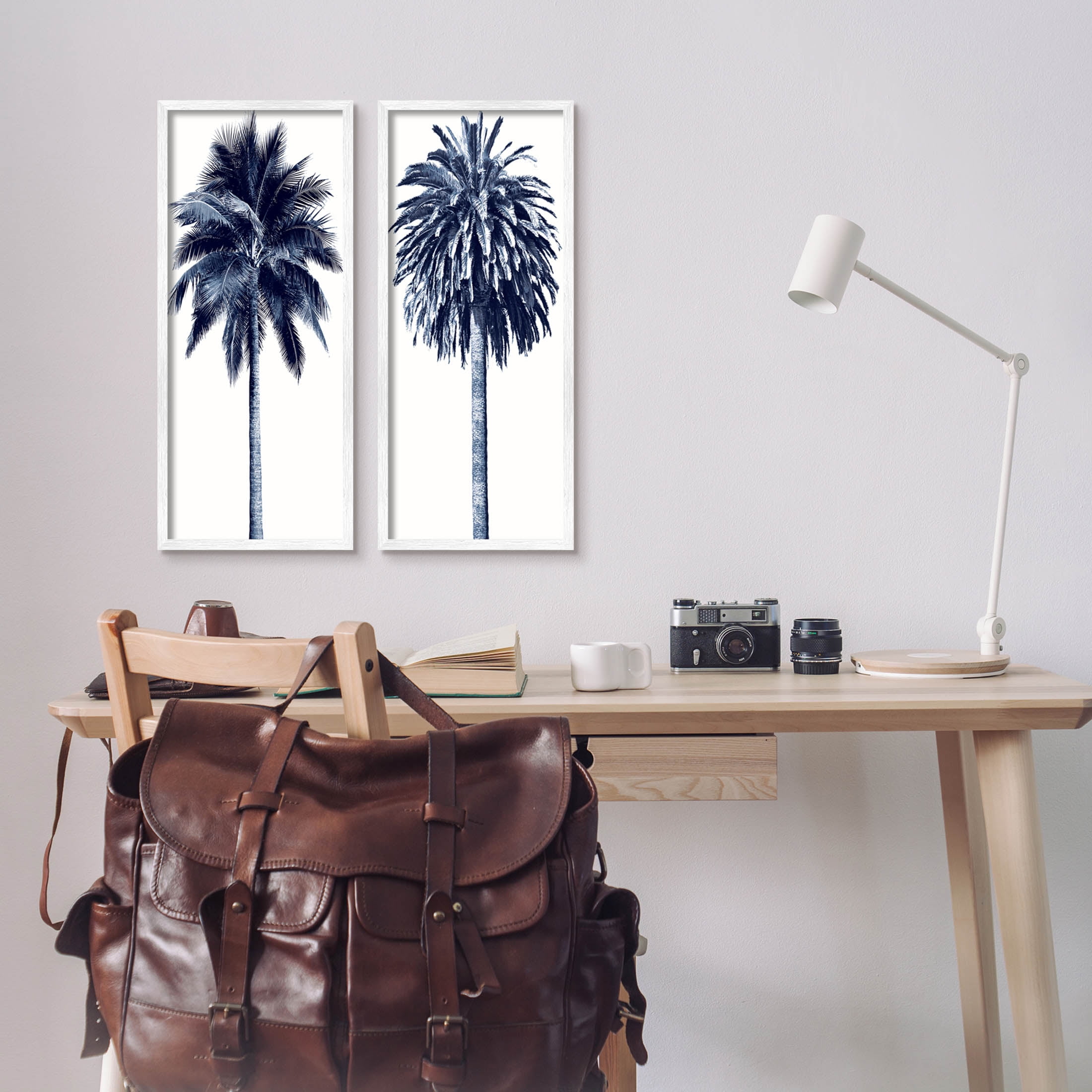Modern Summer Palms Detailed Nature Botanical & Floral Graphic Art White Framed Art Print Wall Art, Set of 2