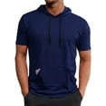 thumbnail image 2 of TAGOLD Mens Summer Short Sleeve Hooded Blouse Solid Color Pocket Drawstring Sports Casual Top, 2 of 5