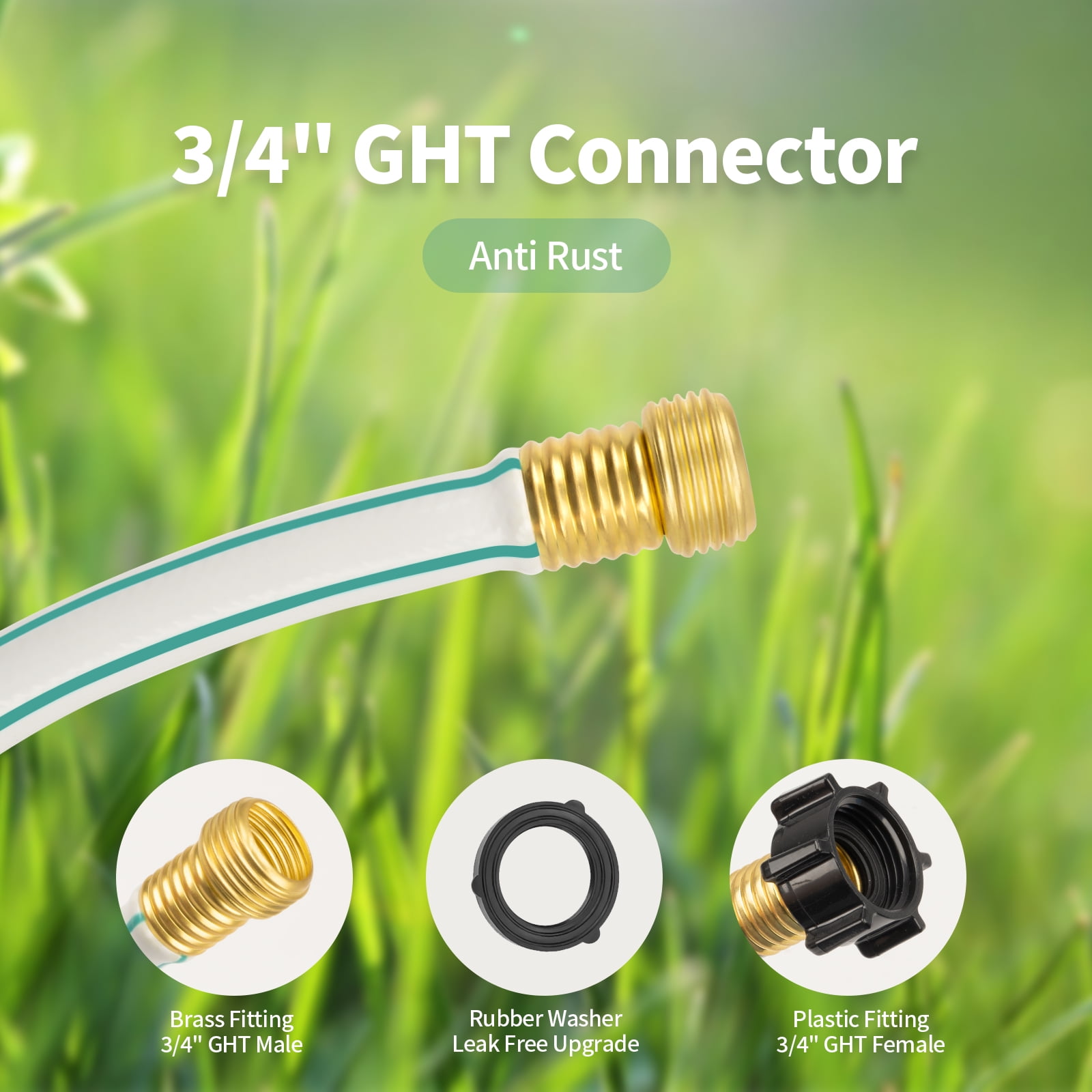 Garden Hose 100ft x 1/2", Lightweight Water Hose, No-Kink, Leak Free, Flexible Hose for Lawns, Male to Female 3/4" GHT Fittings(White)