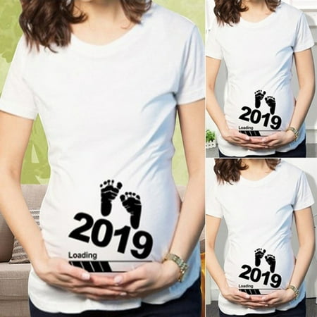 Women Fashion Maternity Baby Footprint 2019 Printed Pregnancy Tops Long