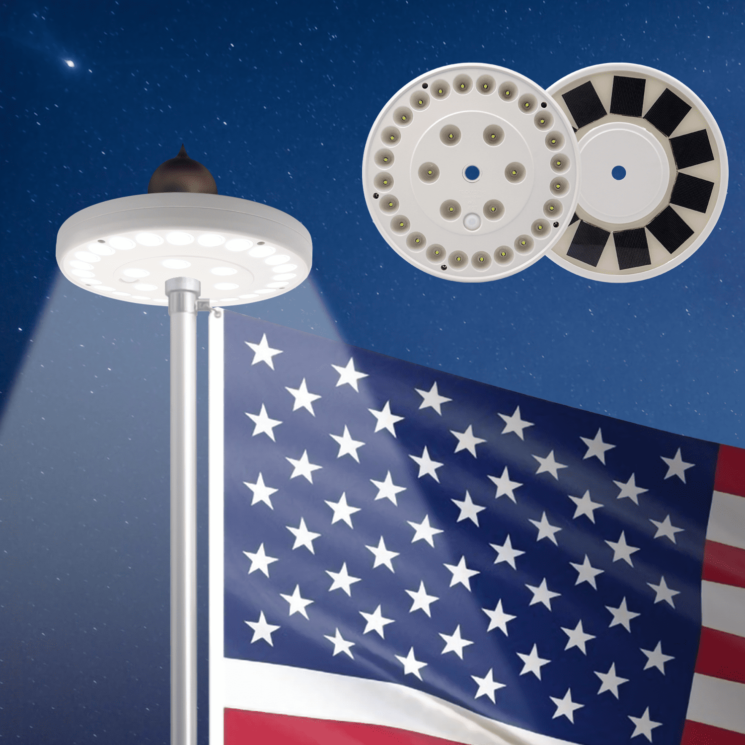 Buy 30 LED Solar Flagpole Light Powered White with Solar LED Light at