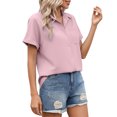 thumbnail image 6 of Yievot Womens Button Down Shirt Short Sleeve V Neck Blouses Dressy Casual Business Work Tops with Pocket, 6 of 9