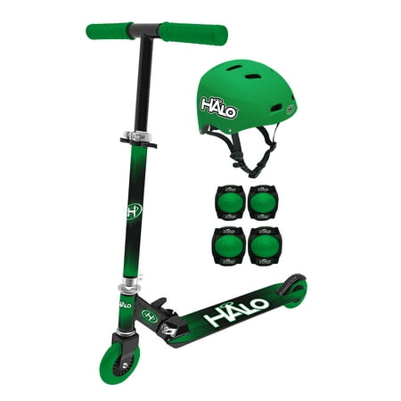 Halo Rise Above Scooter Combo - Green - Including 1 Scooter, 1 Scooter Helmet, 2 Elbow Pads & 2 Knee Pads! Designed for Riders 5+ Up To 220lbs - Unisex