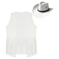 thumbnail image 4 of TiaoBug Men's Western Cowboy Cosplay Costume Tassel Rivets Waistcoat with Wide Brim Hats Sets White M, 4 of 5