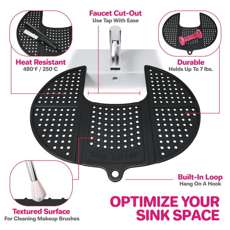 Sink Topper Cover for Bathroom Counter Spaces Organizer Makeup Mat Black  Large