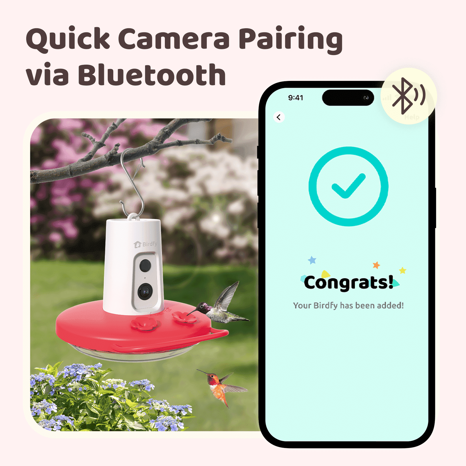 Birdfy Humming Bird Feeder with Camera, 1080P FHD Hummingbird Feeder Camera with Ant Moat, 9000 mAh rechargeable bird camera, AI Identify Bird Species, Leak Proof, Ideal Gift