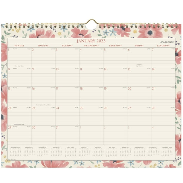 AT-A-GLANCE BADGE 2023 Monthly Wall Calendar Floral Medium 15 x 12