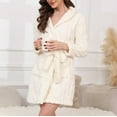 thumbnail image 2 of ZHOUCHANKIDS Womens Twist Robes, Hooded Soft Warm Bath Robe for Womens Fuzzy Bathrobe for Gifts White S, 2 of 8