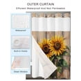 thumbnail image 2 of No Hook Cloth Fabric Shower Curtain with Snap in Liner, Sunflower Wooden Waterproof Shower Curtains Set with See Through Top Window, Summer Retro Botanical Floral Bath Curtains Shower 72"x96", 2 of 6