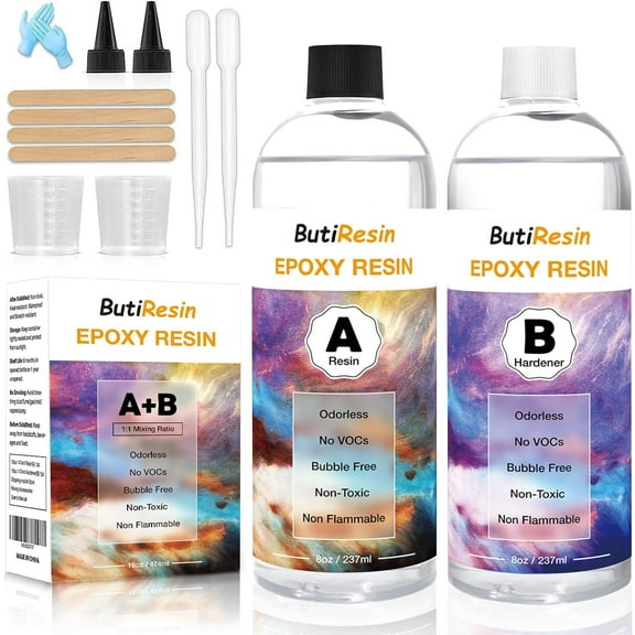 16oz Crystal Clear Epoxy Resin Kit - Bubble-Free, Anti-Yellowing, Self-Leveling, 1:1 Mix Ratio Coating & Casting Resin for Wood Table Top, Silicone Molds, Tumblers, Jewelry, DIY Crafts & Gifts