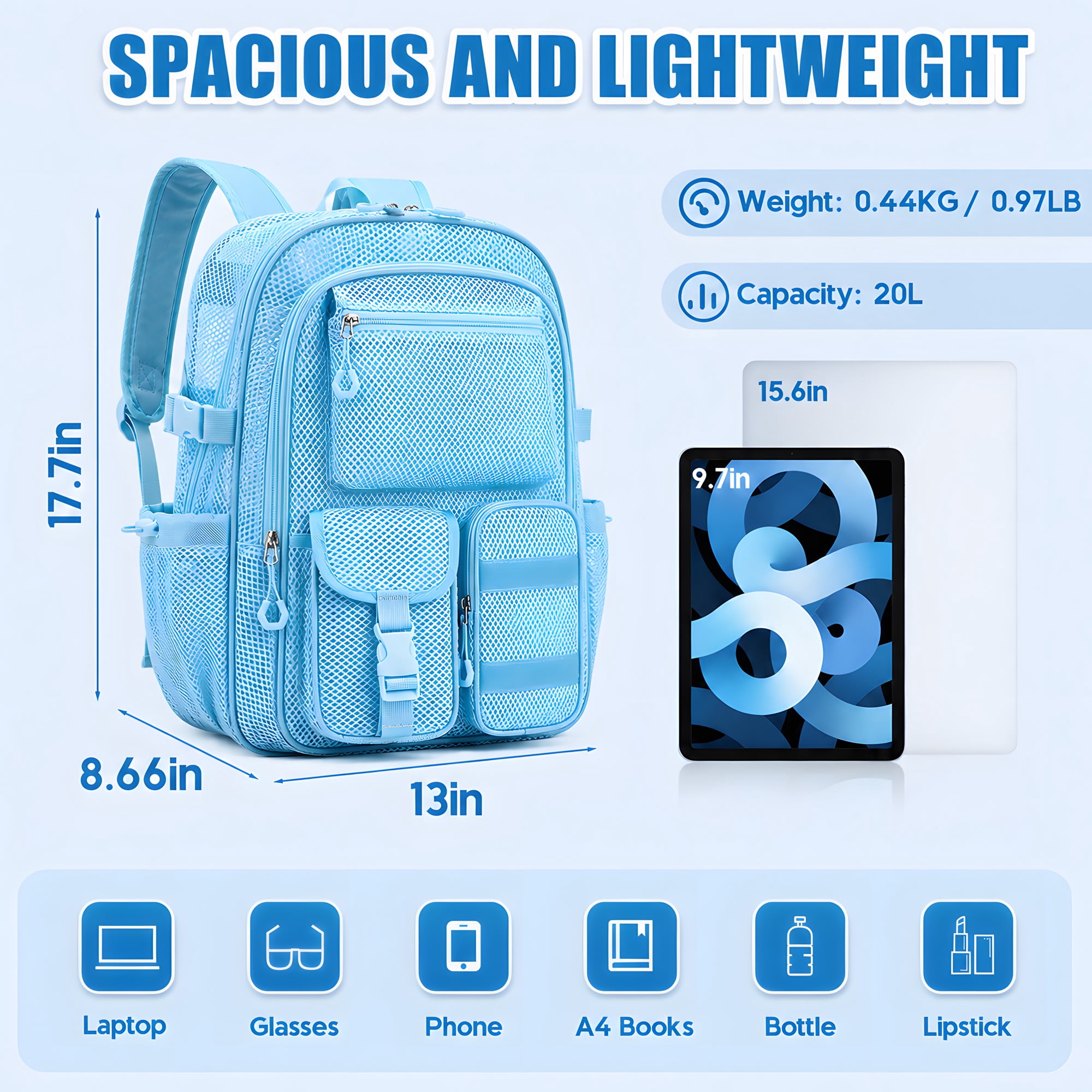 Soda Candy Heavy Duty Mesh Backpack See Through School Bookbag for School Swim Beach Travel