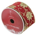 thumbnail image 3 of Northlight Club Pack of 12 Cranberry Red and Gold Poinsettia Wired Craft Ribbons 2.5" x 120 Yards, 3 of 3