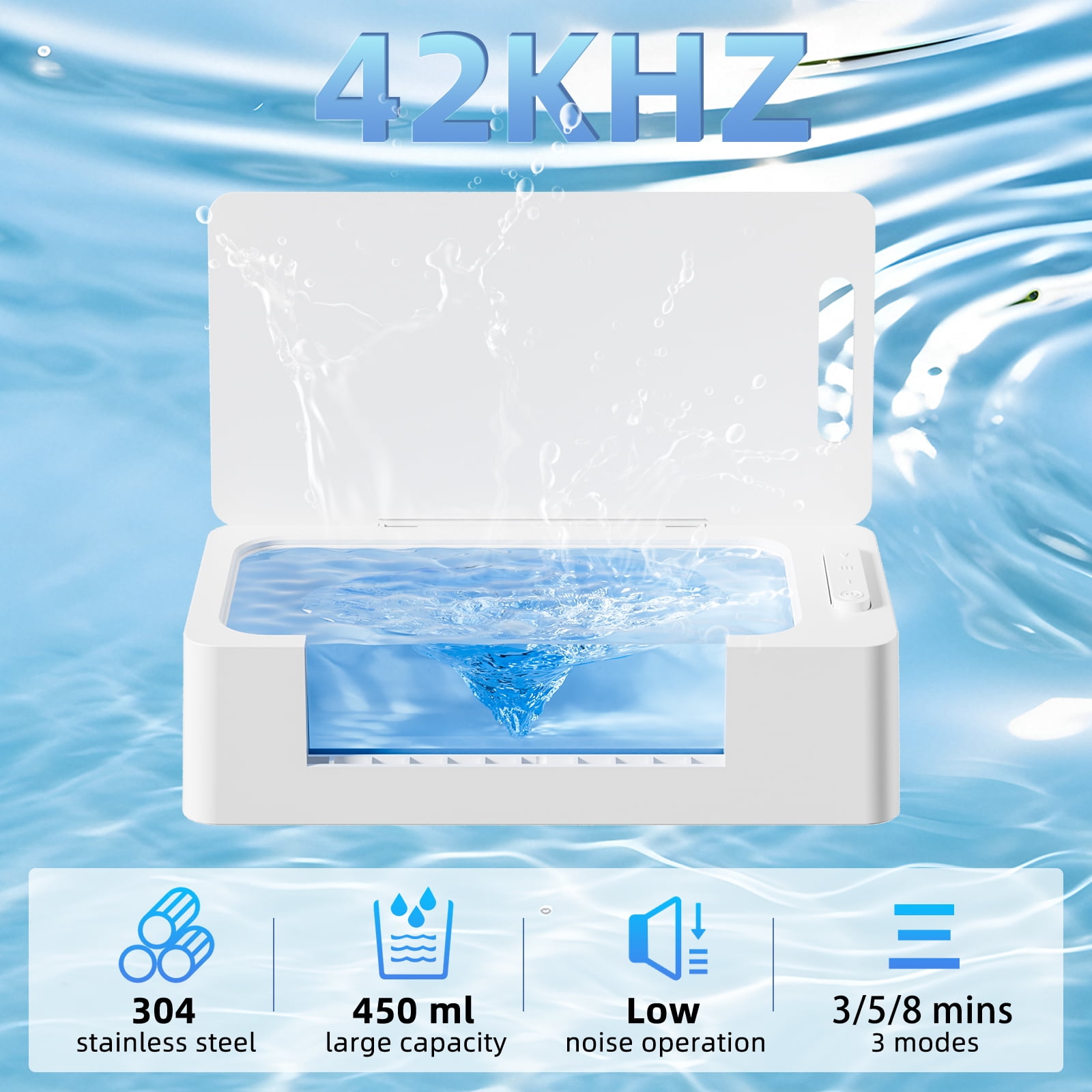 Ultrasonic Jewelry Cleaner Machine for Eyeglass, Sunglasses, Ring, Watch Strap, One-Touch Operation, 3 Timer Modes