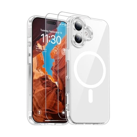 Eryueer for iPhone 17 Case Magnetic Clear Case with 2PCS Tempered Glass Screen Protector Slim Phone Case for iPhone 17 6.3'' Clear