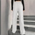 thumbnail image 6 of Qxiansh Women's Wide Leg Pants Solid Color Casual Ribbed Elastic Waist Jogging Sports, 6 of 6