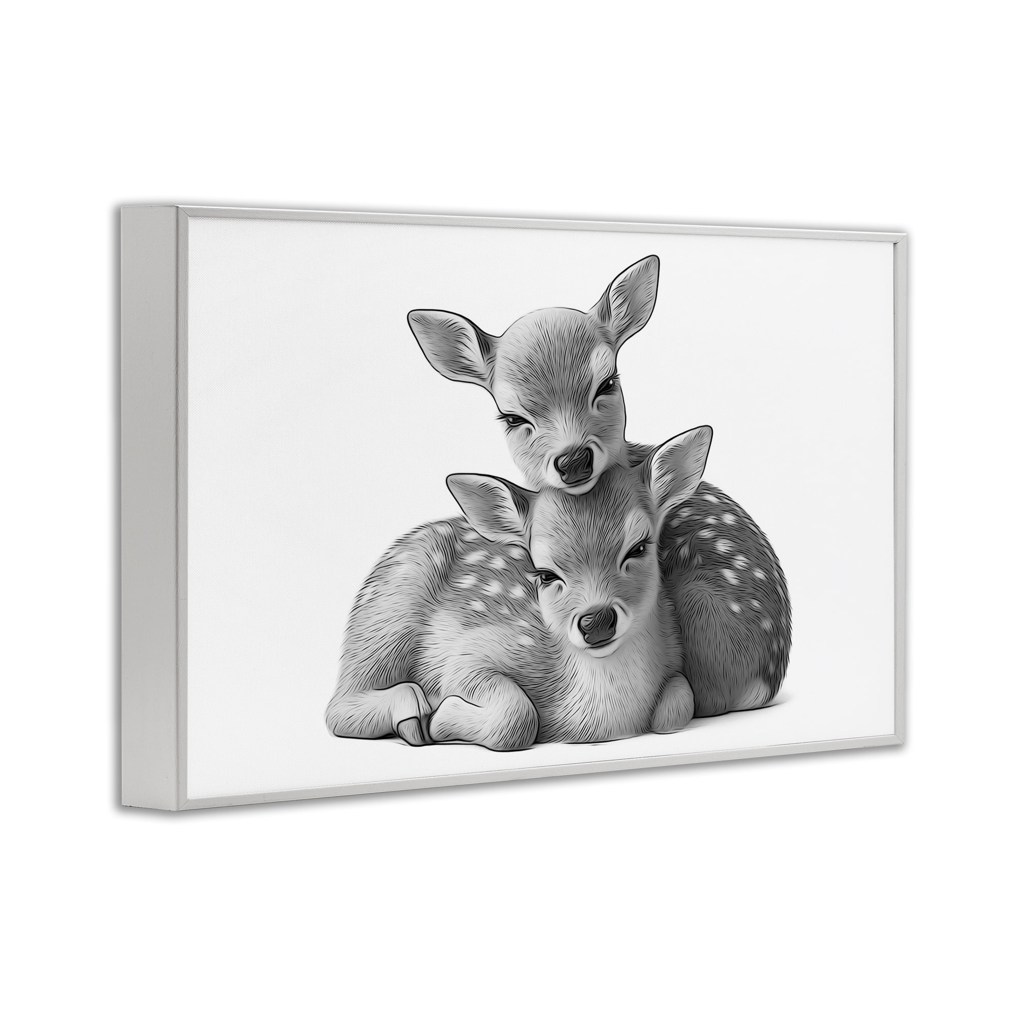 Stupell Industries Two Cuddling Fawns Animals & Insects Painting White Framed Art Print Wall Art, 24 x 16