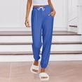 thumbnail image 2 of FRSASU Women's Wide Leg Pants Casual Drawstring Elastic High Rise Pajama Pants Lounge Wear Ankle Trousers with Pockets Blue, 2 of 7
