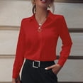 thumbnail image 2 of Maean Women V Neck Satin Blouse Collared Dressy Business Long Sleeve Tops Silky Work Office Shirts, 2 of 7