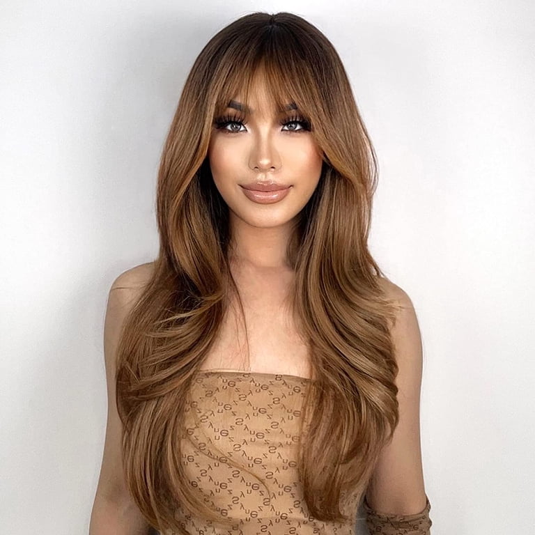 DOPI Light Brown Wigs for Women Brown Wig with Bangs 24  display picture 3