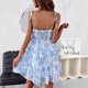 thumbnail image 5 of Vestido floral con tirantes sin mangas para mujer, falda de una línea con borde de oreja de madera de verano, blanco, L, 5 of 7