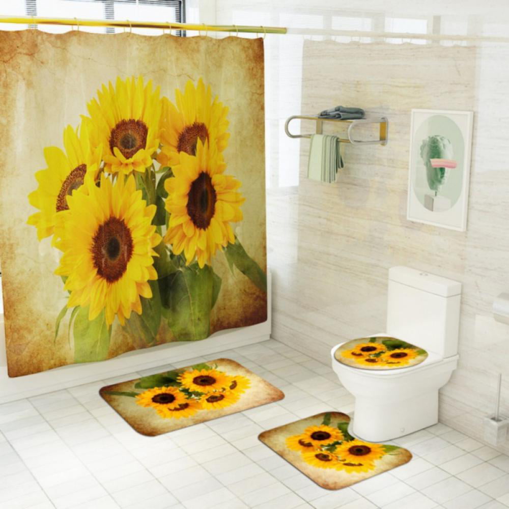 Sunflower Waterproof Shower Curtain Printing Art Curtain Dormitory Home Bathroom 