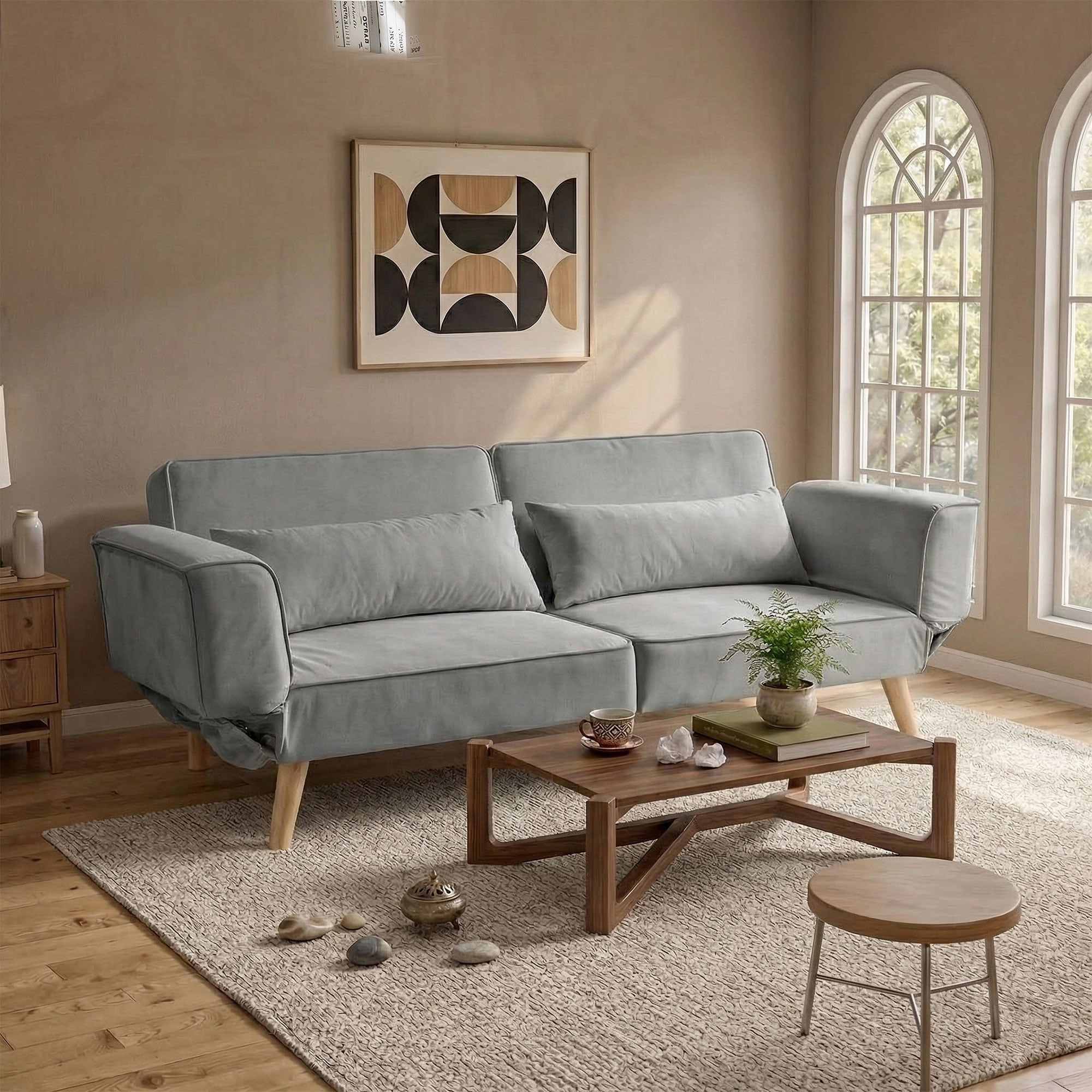 CARZZI LIFE Futon Sofa Bed, Sleeper Sofa, Small Velvet Couch with 5 Adjustable Armrests 3 Splitback Settings 600 LBS Capacity Easy Assembly for Living Rooms Apartments Guest Rooms, Grey