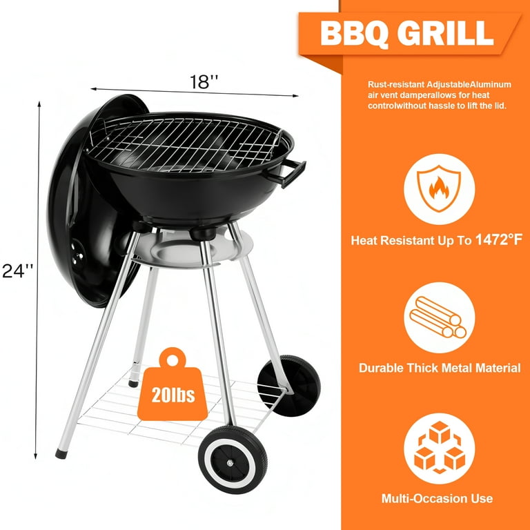 Gymax 18.5-Inch Kettle Charcoal Grill BBQ Outdoor Backyard Cooking with Wheels Black Gymax 18.5-Inch Kettle Charcoal Grill BBQ Outdoor Backyard Cooking with Wheels Black
