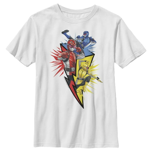 Boy's Power Rangers Beast Morphers Lightning Bolt  Graphic Tee White Large