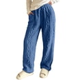 thumbnail image 2 of Women's Cable Knit Fuzzy Loungewear Pants Elastic Waist Jogger Style Warm Plush Home Trousers with Pockets for Fall Winter, 2 of 6