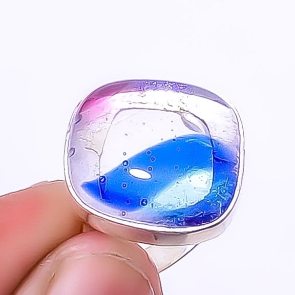 Dichroic Glass Handmade 925 Sterling Silver Ring s.8 R6085-24, Christmas Gift, Gemstone Silver Jewelry, Glass Ring, New Year Sale