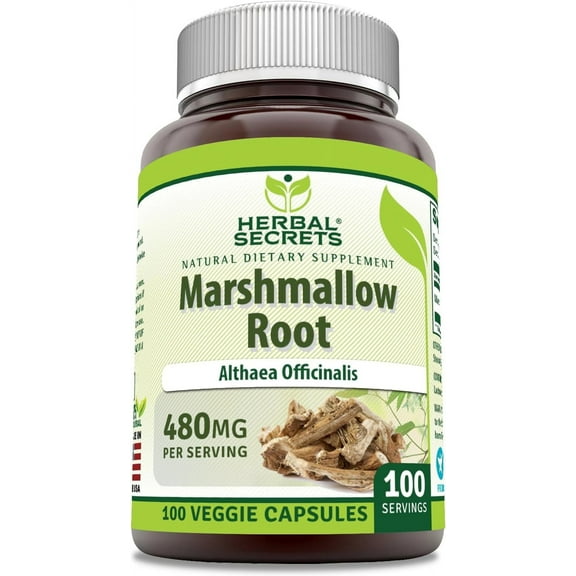 Herbal Secrets Marshmallow Extract 480 Mg Per Serving 100 Veggie Capsules Supplement | 100 Serving Per Bottle | Non-GMO | Gluten Free | Made in USA