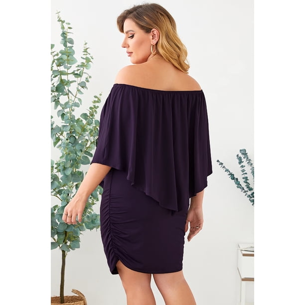 ABPHQTO Vestido mini poncho morado con múltiples capas para mujer
