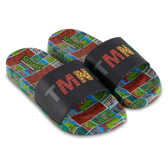 Teenage Mutant Ninja Turtles Men’s Slide, Printed TMNT Slip-on Ninja Turtles Slippers Black - 8/9
